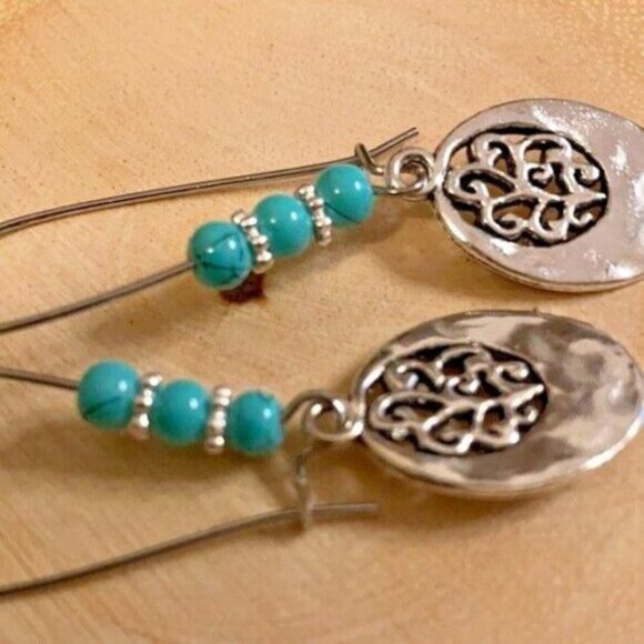 Oval Beaded Dangle Earrings - Picture 7 of 10